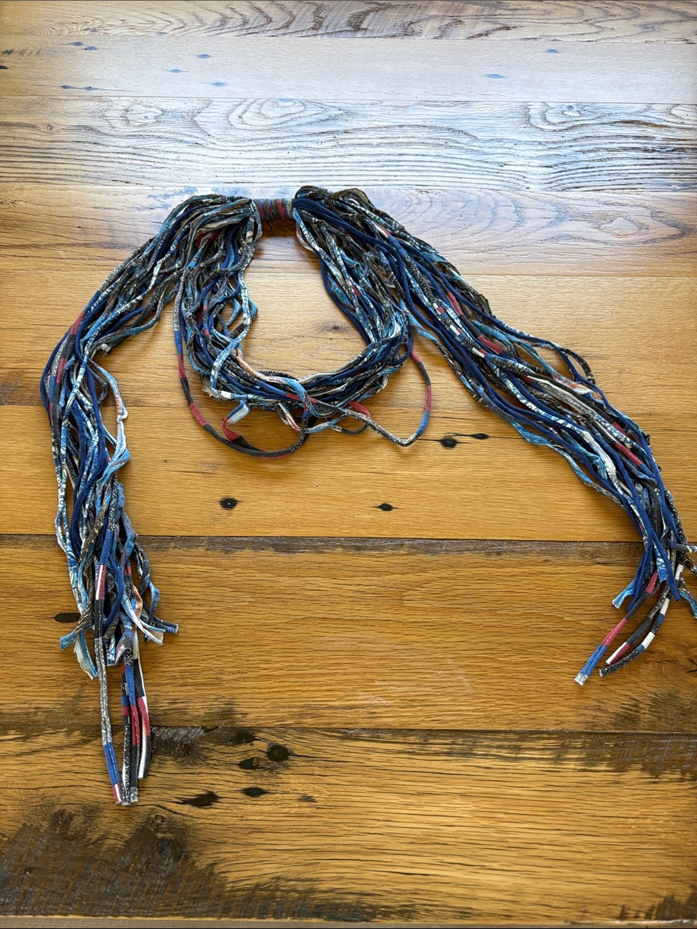 Multi-Strand Fabric Statement Necklace/Scarf in Blue, white & Red etc